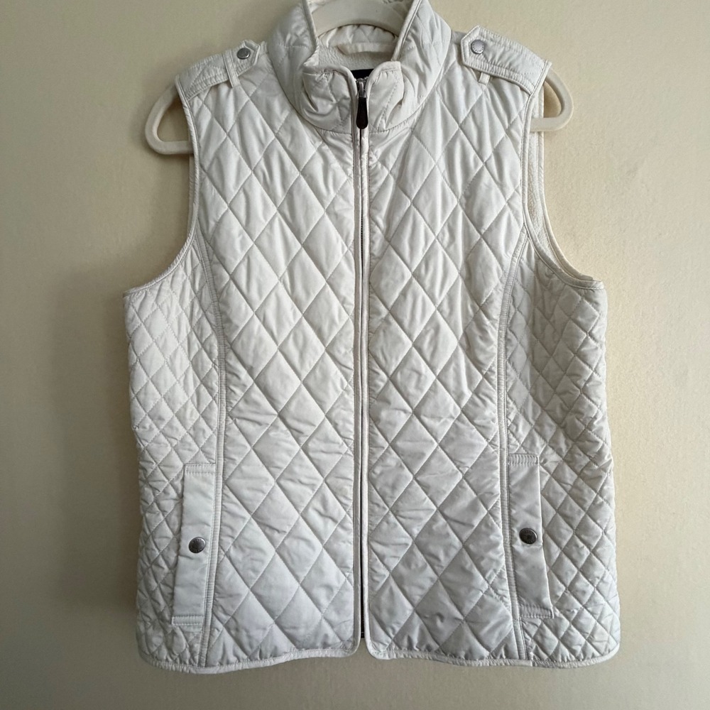 Talbots Petite Cream White Quilted Fleece Lined Puffer Vest Women Small P